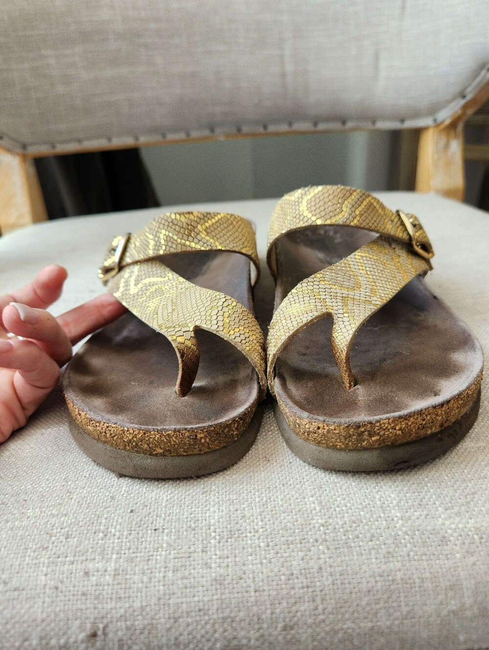 Mephisto Leather Gold Snake Slide Sandal "Helen" 38 7.5-8 Birkenstock Style - Picture 6 of 12